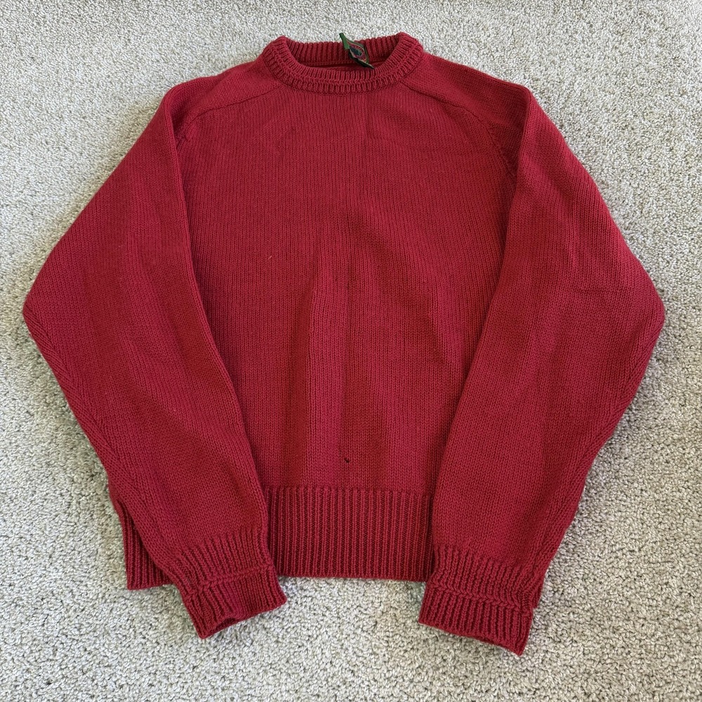 Vintage Boston Traders Sweater Mens Medium Red Tight Knit Wool Crewneck Pullover
